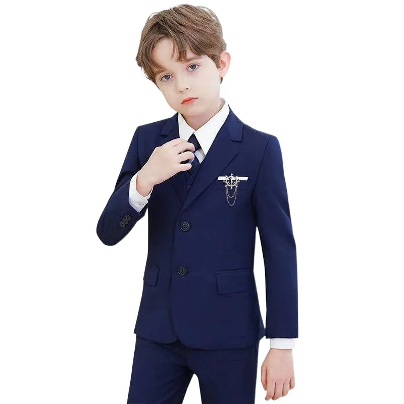 Children Elegant Black Blue Wedding Suit Boys Ceremony Tuxedo Dress Teenager Kids Photograph Blazer Party Performance Costume