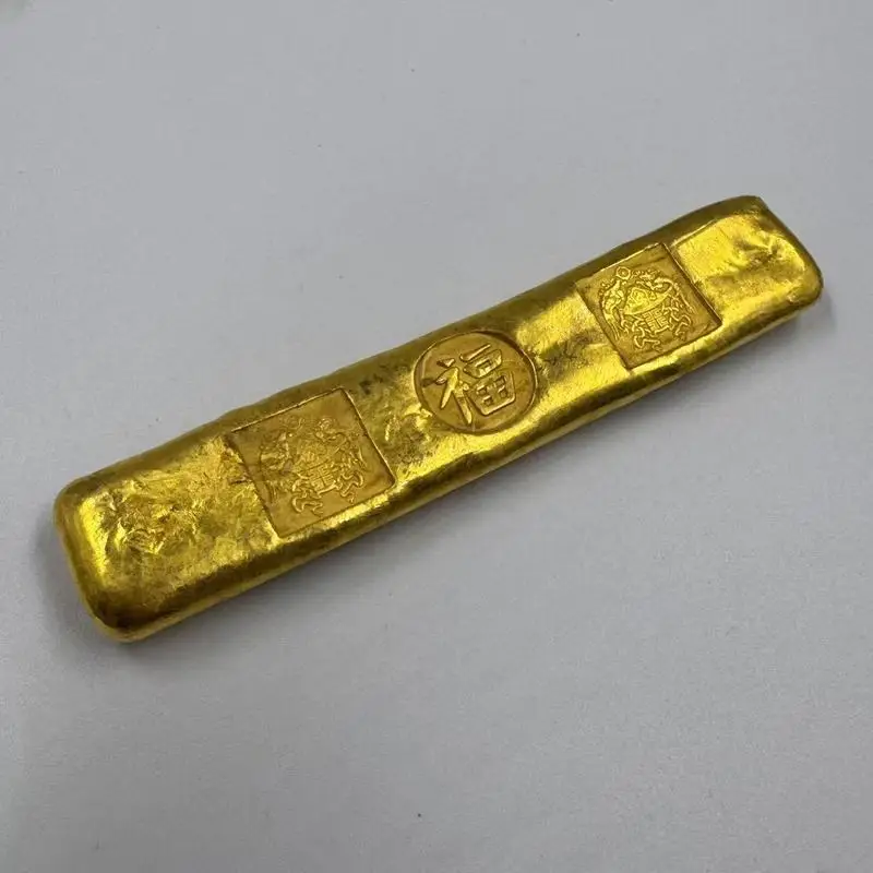 Antique Miscellaneous Collectibles: Qing Dynasty Ingots, Dragon and Phoenix Fortune Gold Bars, Gilt