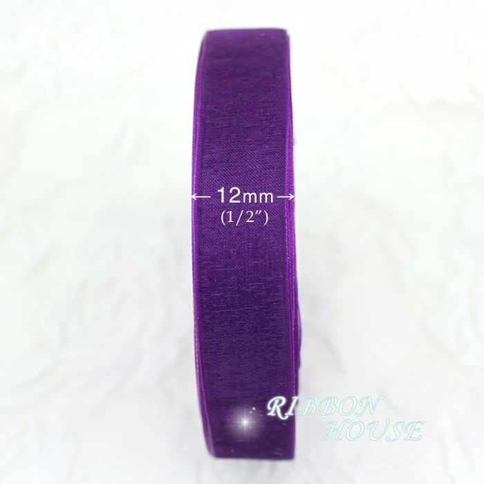 (50 yards/roll) 1/2''(12mm) deep purple organza ribbons wholesale gift wrapping decoration Christmas ribbons