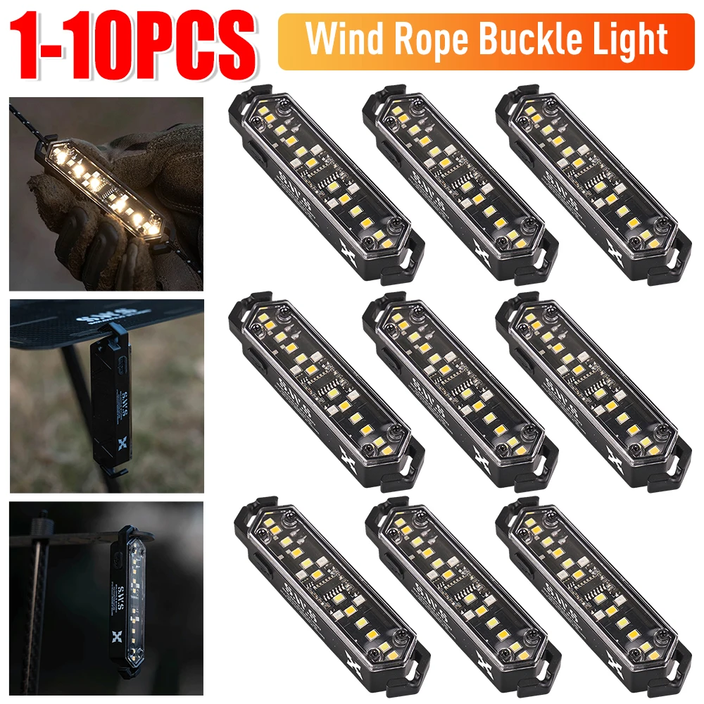 1-10PCS Wind Rope Warning Light Camping Tent Atmosphere Light Magnetic Waterproof Tent String Lamps For Outdoor Camping Picnic
