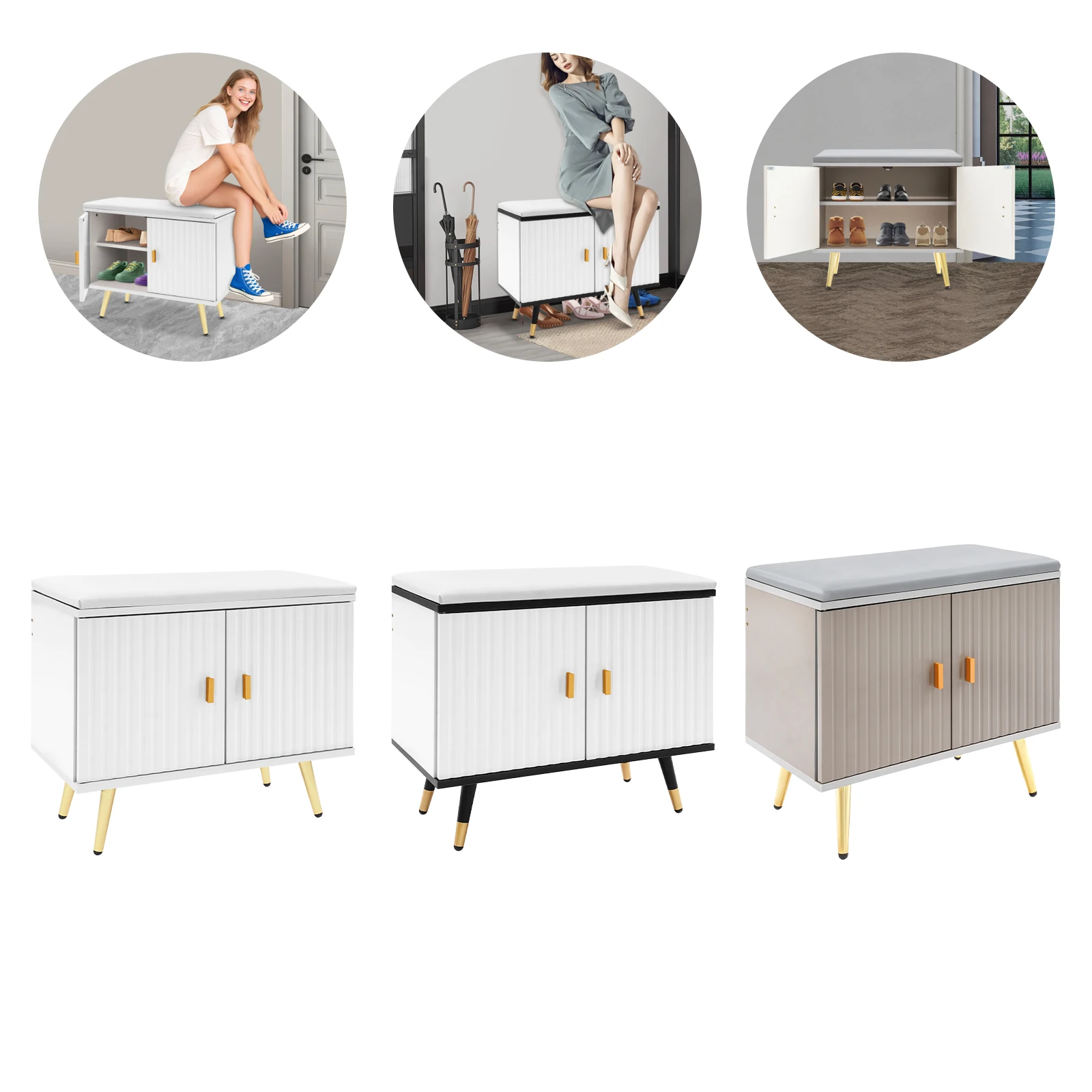 

Shoe Storage Bench, Freestanding Shoe Changing Bench, Shoe Bench with Cabinet Storage for Living Rooms, Entrances, Corridors