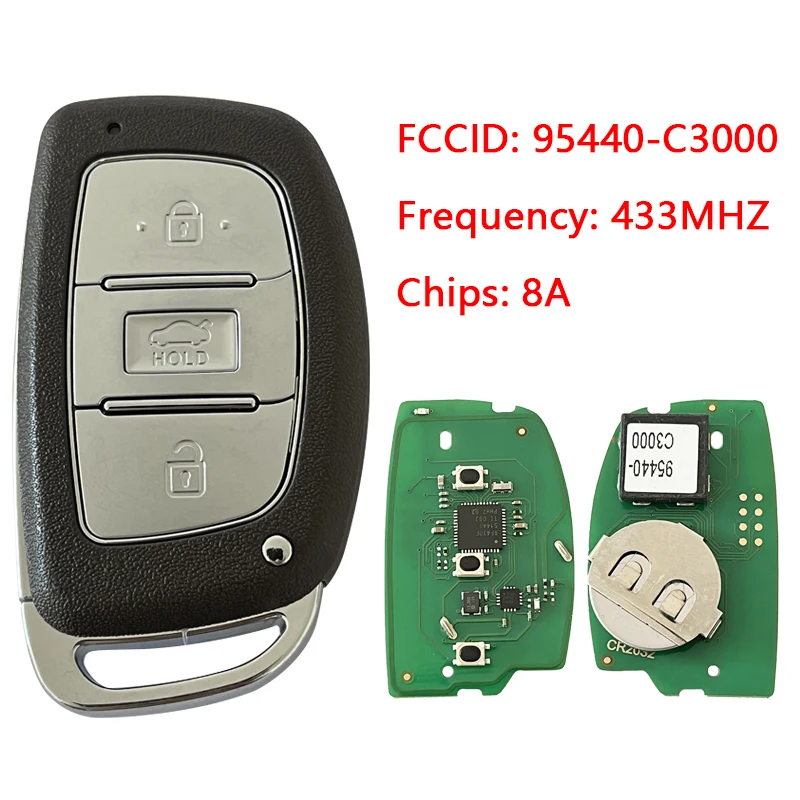 

CN020223 Replacement 3 Button Smart Remote Key Fob For Hyundai Sonata 2015 - 2018 433Mhz 8A Chip 95440-C3000