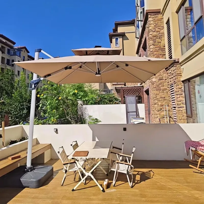 Aluminum Garden Cantilever Umbrella Outdoor Parasol Square Terrace Roman Umbrella with Solar Light Emitting Diode