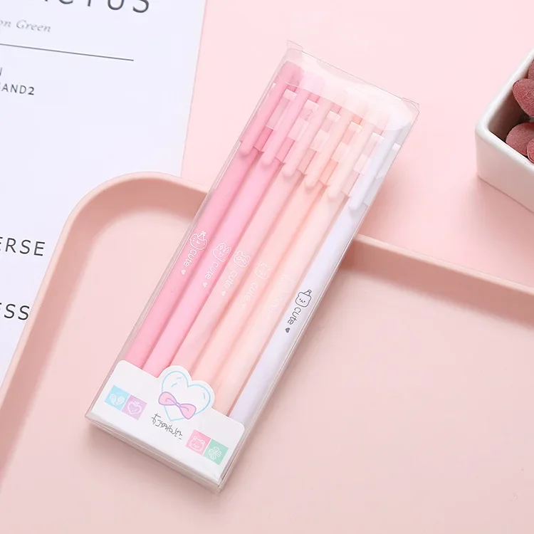 6Pcs INS Aesthetic Morandi Color Gradient Gel Pen 0.5mm Black Ink Writing Pen Kawaii Student Stationery Cute Kid School Supplies