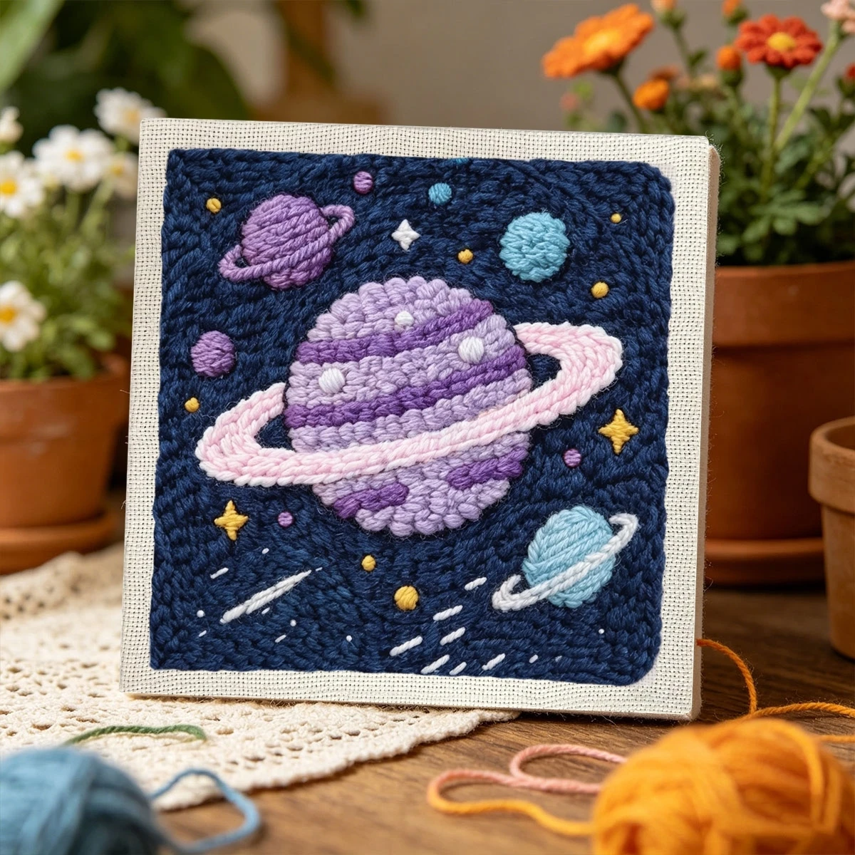 1Set Space Planets Diy Embroidery Kit For Beginner Embroide Starter Kit Cross Stitch Art Gift Needlework Craft