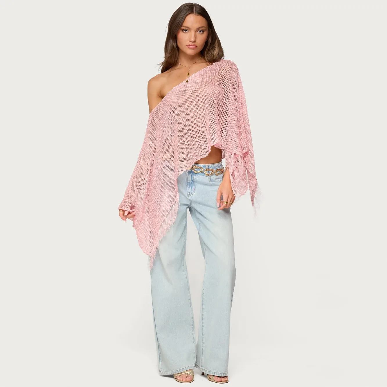 Oblique Neck Asymmetrical Hem Coat Dominatrix Style Cropped Slip on Women Swimsuit with Irregular Hem Regular Thickness Autumn