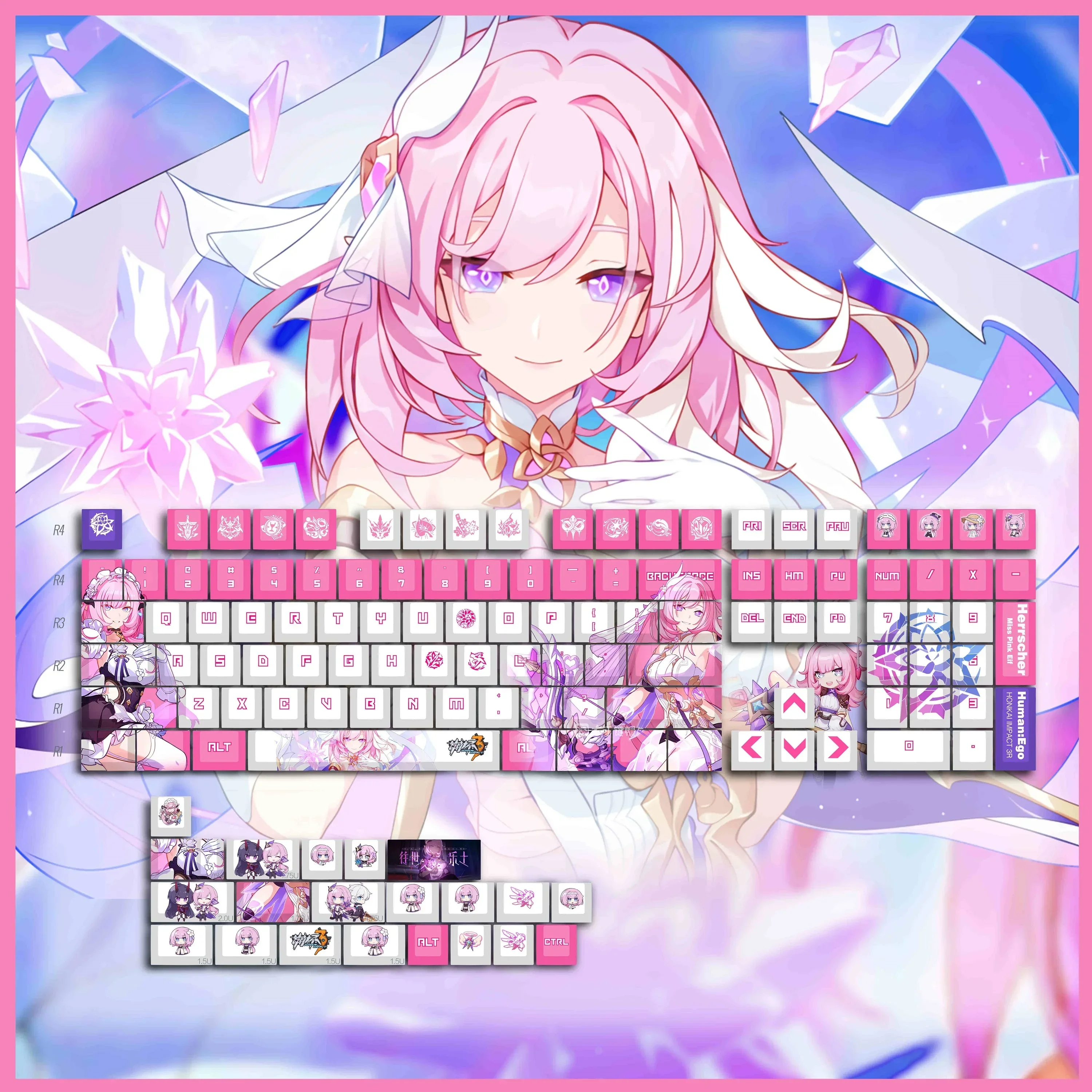 Elysia Keyboard Game Honkai Impact 3 Keycaps Pink Goblin anime PBT Neighborhood Mechanical Keyboard Customize ﻿Cosplay Keycap