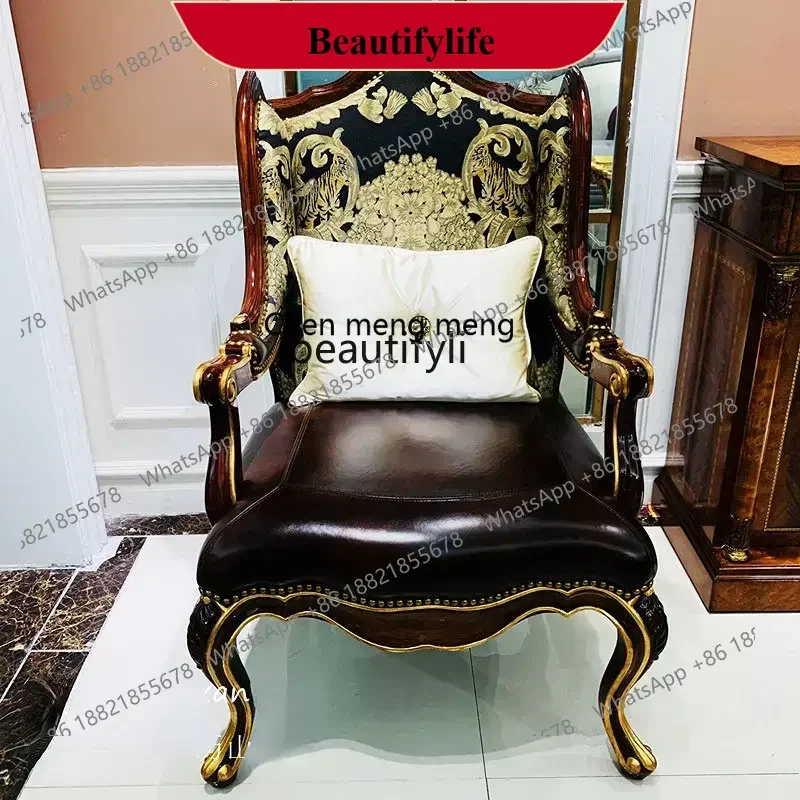 

D178 Y yj Leisure Chair European Style Study Chair Peach Blossom Heart Solid Wood Decorative Chair Villa Mansion Single Sofa