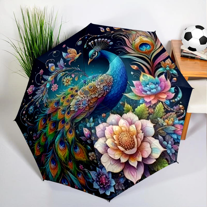 

Stained Glass Peacock Umbrella Automatic Open/close, Sturdy Iron Frame & 8-Rib Struct, Umbrella for Women & Men, Christmas Gifts