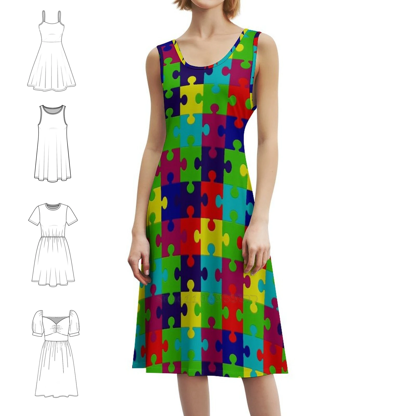 

Autism Awareness Korean Style Dress For Women Elegant Casual Dress For Party Or Daily Wear Puzzled Puzzle Game Brain Teaser
