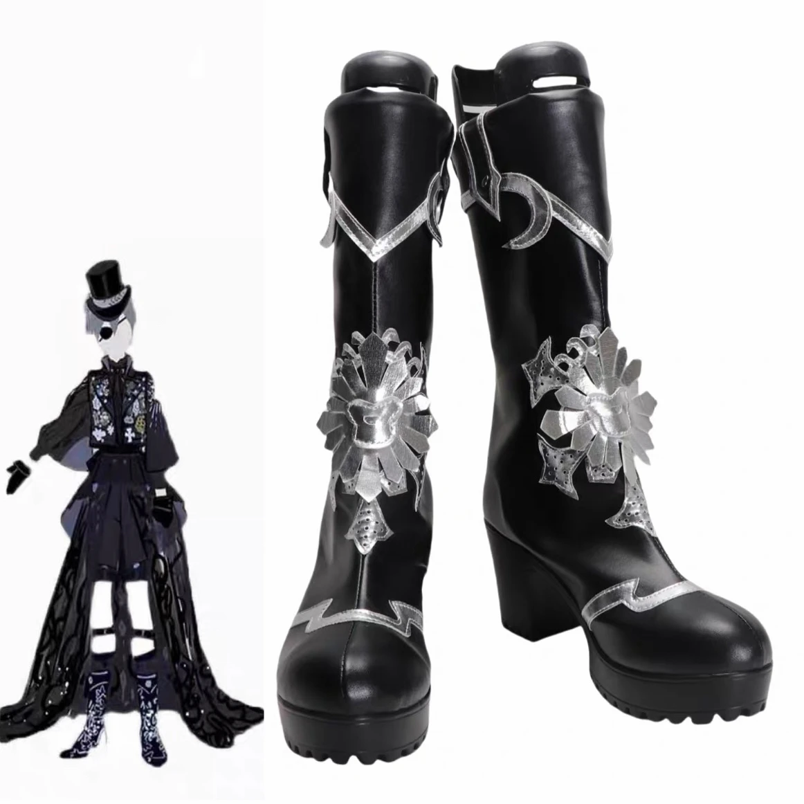 Anime Black Butler Kuroshitsuji Cosplay Ciel Phantomhive Boots 15th Anniversary Black Shoes Boots Hallowen