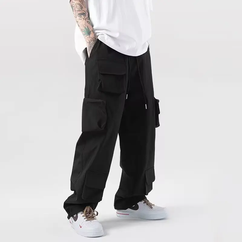 Cargo Pants for Men Drawstring High Waist Baggy All-match Simple Daily European Style Aesthetic Jogging Pantalones Chic Soft