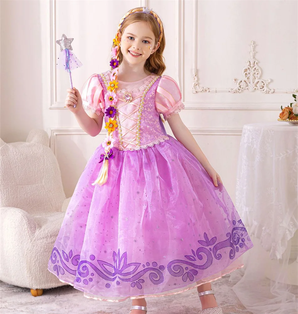 Mädchen Rapunzel Cosplay Prinzessinnen-Kostüm Kinder Tangled Rollenspiel Bühnenauftritt Kleid Kinder Geburtstag Halloween Party Kleider – Detail 10