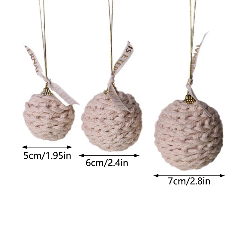 3PCS New Christmas Handmade Cotton Jute Rope Balls Gift Hanging Ornaments For Tree Decorations Rustic Charm