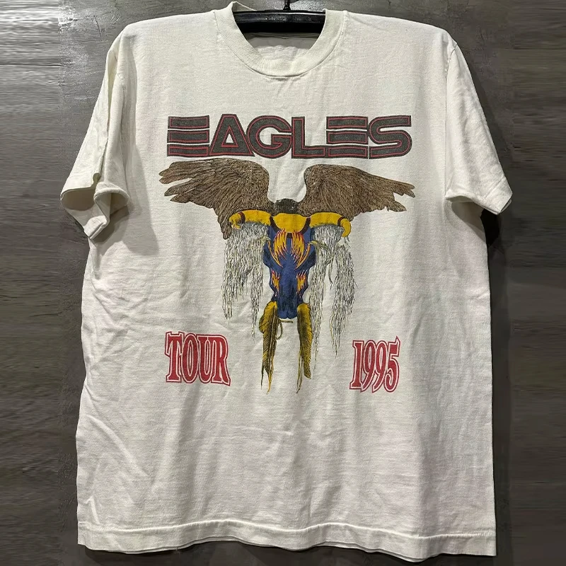 

Eagles Oldschool Rock Heavy Cotton Short Sleeve Street Small Neckline Men's and Women's T-shirt Trend