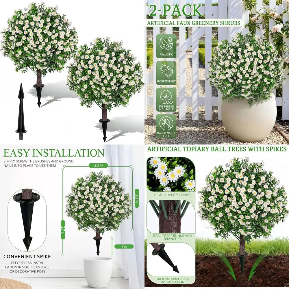 

Устойчивые к УФ-излучению искусственные шаровидные кусты-топиарии с ромашками и камелиями, 27 штук (2 комплекта), для декора сада или патио на открытом воздухе