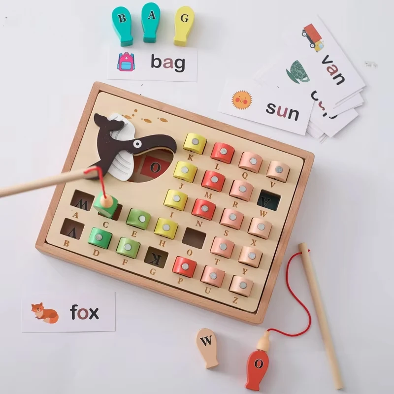 Magnetic Fishing Game Suitable For Baby Wooden Letter Puzzle Maze Board Preschool ABC Capital Letter Matching Game Bbay's Gift