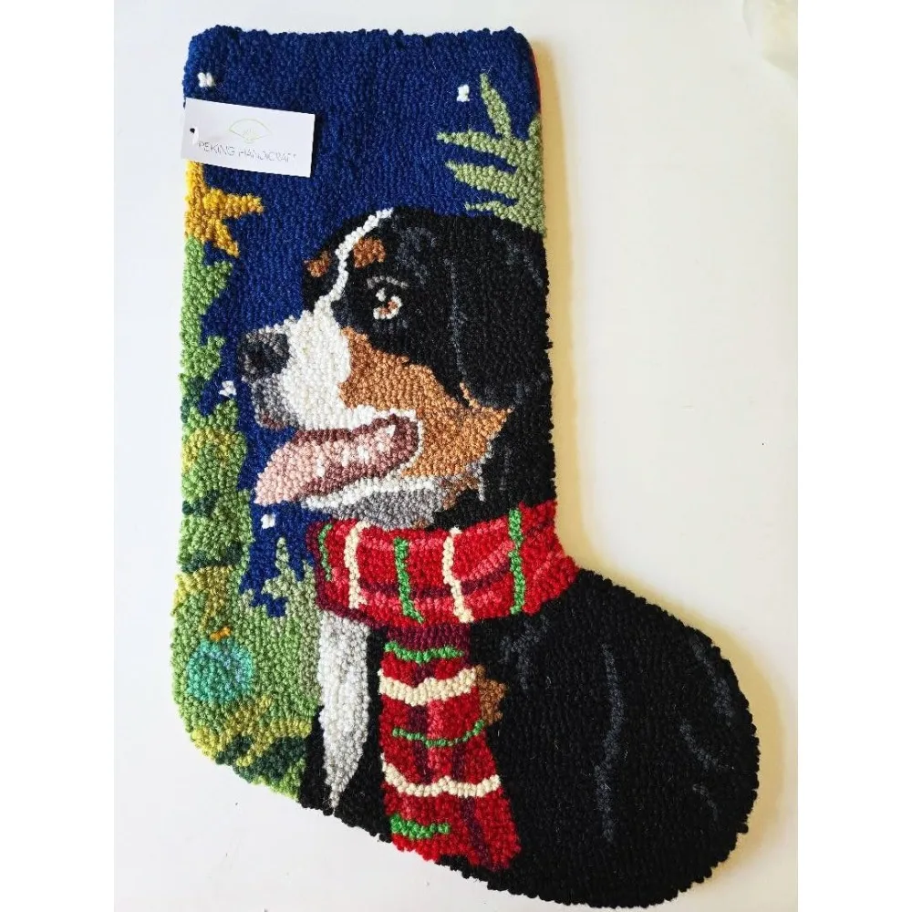 Bernese Mountain Dog Hooked Christmas Stocking- Wool 21