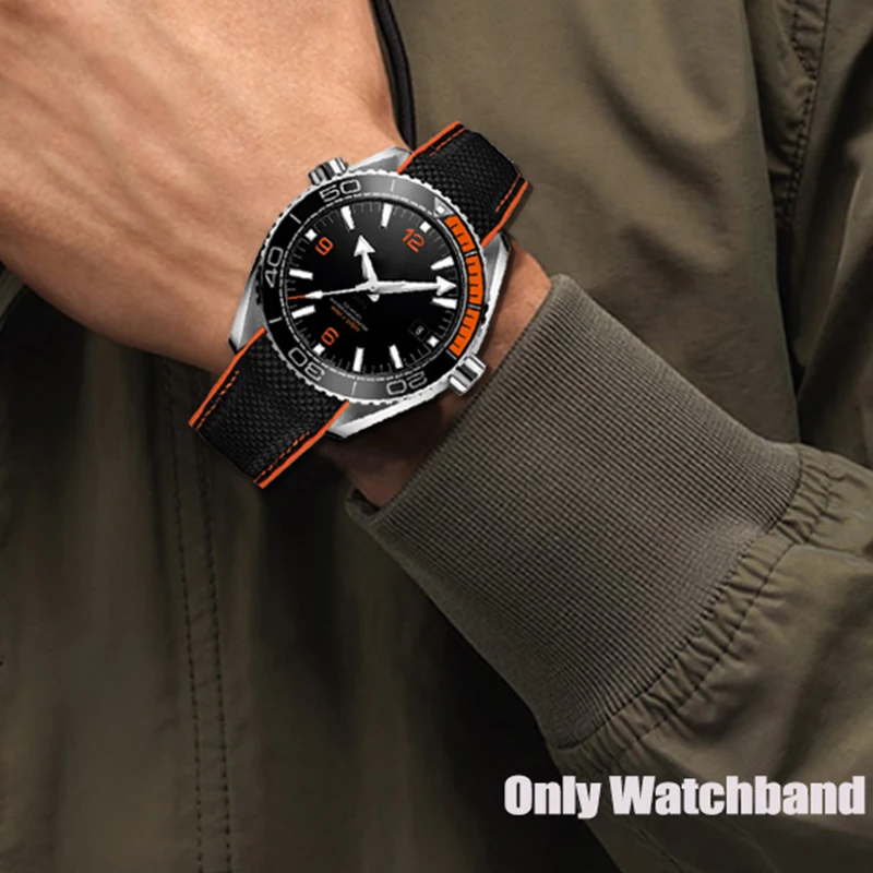 20mm 21mm 22mm para Omega Seamaster 300 Planet Ocean 600 correa de reloj de goma de nailon silicona 9900 naranja impermeable correa de reloj para hombres