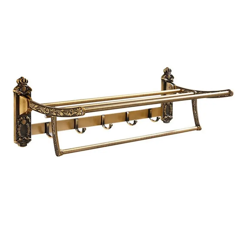 

A92P Wall Mounted Aluminum Alloy Towel Rack With Bar Holder Shelf For Bathroom Space Saving Design