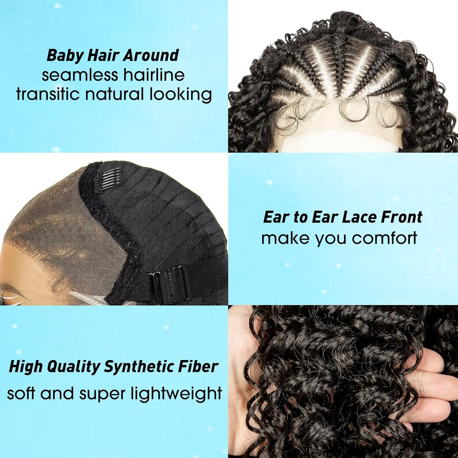 Synthetic Lace Front Braided Wigs with Baby Hair for Black Women 16 Inches Knotless Box Braided Hair Wigs Curly Bob Braided Lace