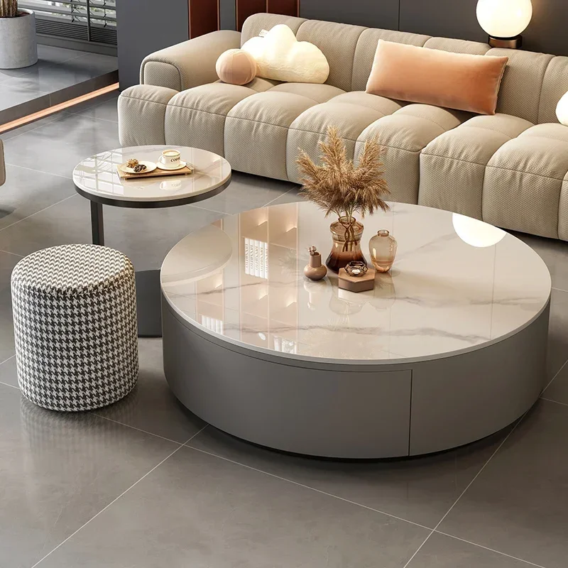 

Round Decor Coffee Table Manmade Board Modern Side Living Room Side Table With Storage Designer Tavolino Soggiorno Furniture