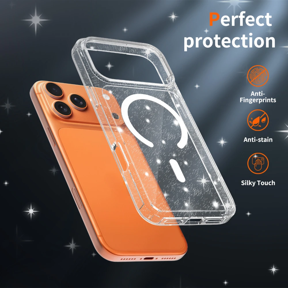 

Чехол для iPhone 17 Pro Max, прозрачный магнитный, прозрачный, противоударный, с защитой от отпечатков пальцев, шелковистый сенсорный, совместимый с iPhone 16, 15, 14, 13