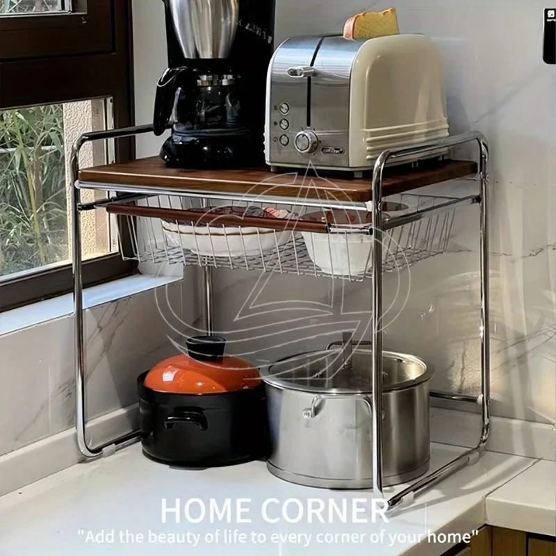 2025 New Multifunctional Kitchen Shelf Microwave Stand Rustic Storage Rack for Seasoning & Snacks