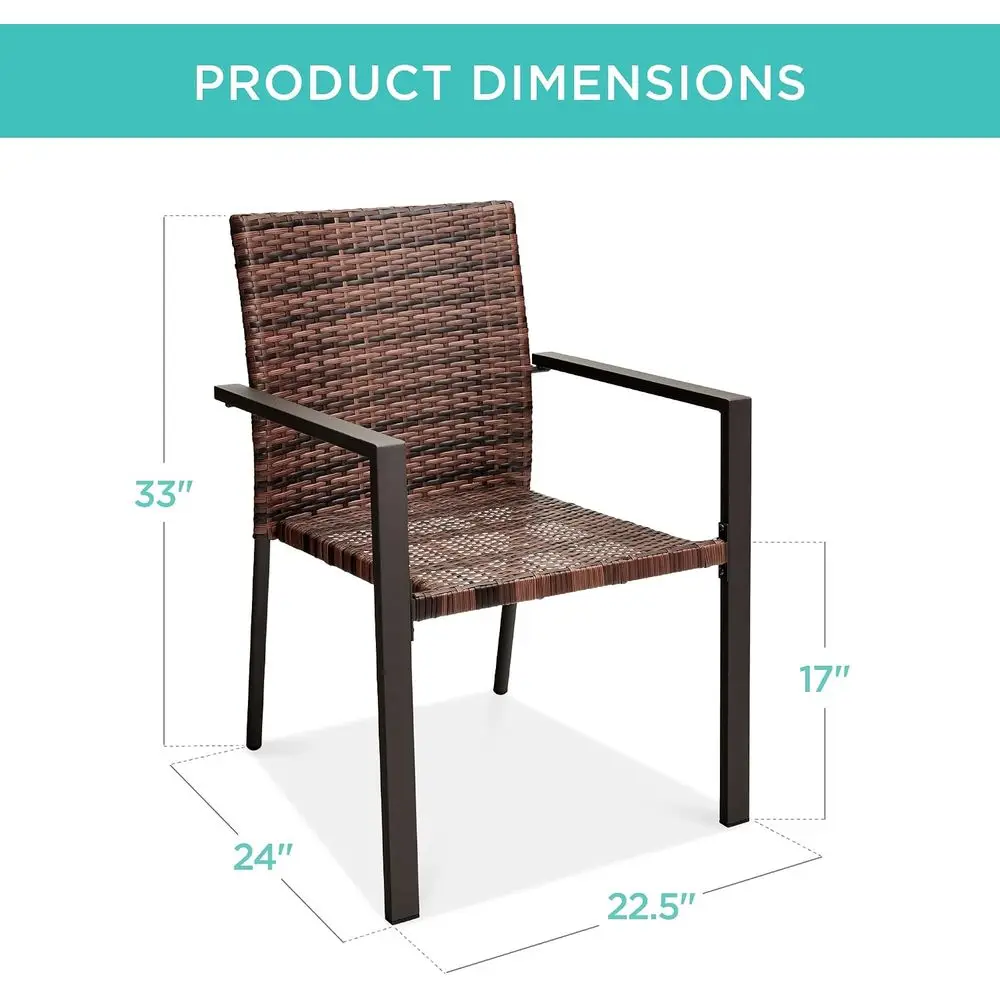 Set o 2 Stackable Outdoor Wicker Dining Chairs All-Weather irt Armchair w/Armrests, Steel e or Patio, Deck, Garden, Yard - Light