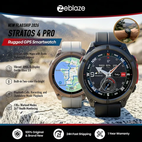 2026 New Flagship Zeblaze Stratos 4 PRO Rugged GPS Smartwatch AMOLED Free Download Maps Two-color Flashlight Music Storage Watch