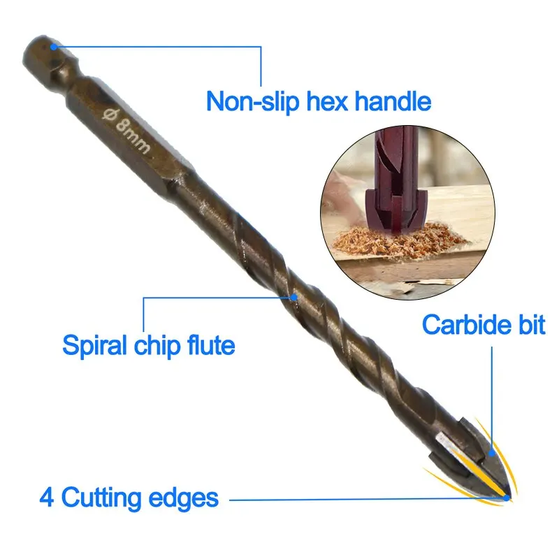 Black 3-12mm Cross Hex Tile Overlord Drill Bits Set For Glass Ceramic Concrete Hole Opener Brick Hard Alloy Triangle Bit Tool