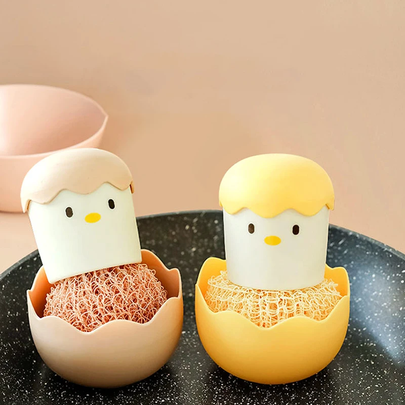 Cute Eggshell Chicken Cleaning Brush Kitchen Cleaning Dish And Ball Pot Washing Fiber Scrubbers,Detachable Tool Handle