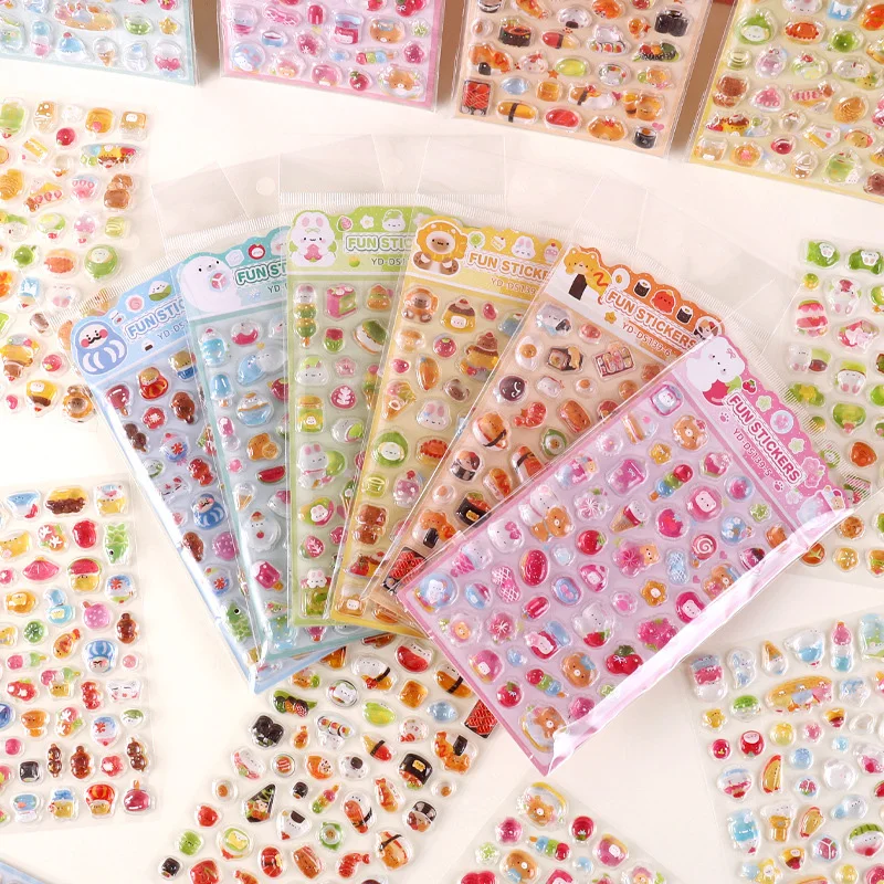 6 sztuk japońskich naklejek 3D - uroczy wzór z kryształkami, idealny na etui na telefon, dziennik, zdjęcia, do majsterkowania i tworzenia kreatywnych kolaży