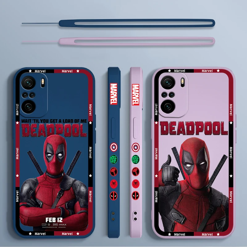 Marvel Superhero Deadpool For Xiaomi Redmi Note 13 12 12Pro 11 11S 11T 10S 10 Pro Plus 5G Liquid Left Rope Phone Case