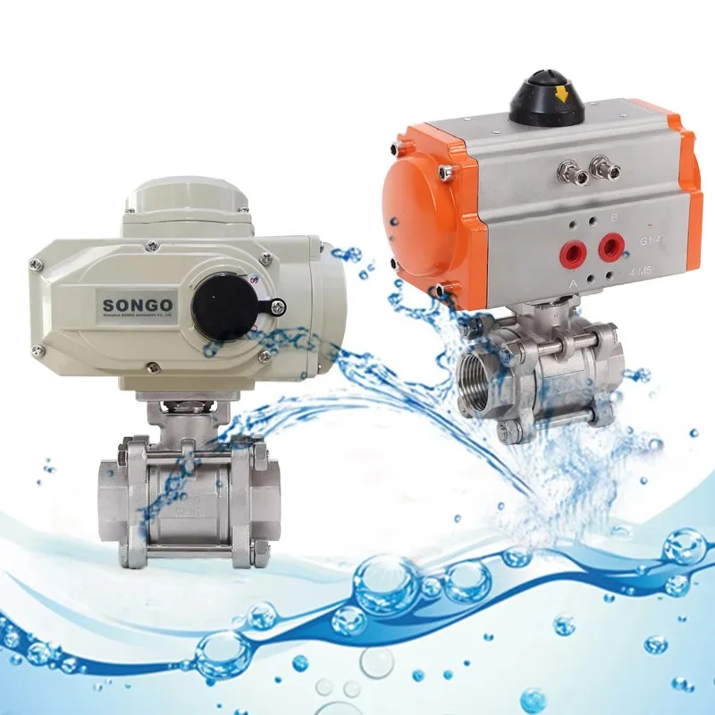 Two-way electric ball valve ss304 on/off type 3 pcs stainless steel 316 12V 24V DC 220V DN32 rotary electric actuator