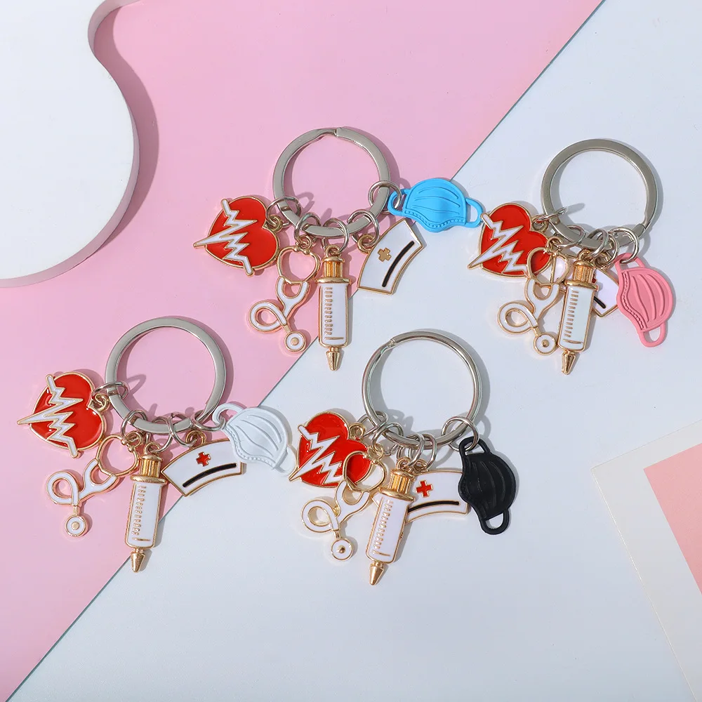 Medical Tool Keychain Doctor Nurse Cap Syringe Heartbeat Stethoscope Keyring Bag Charms Key Accessories Jewelry Handmade Gifts image 2