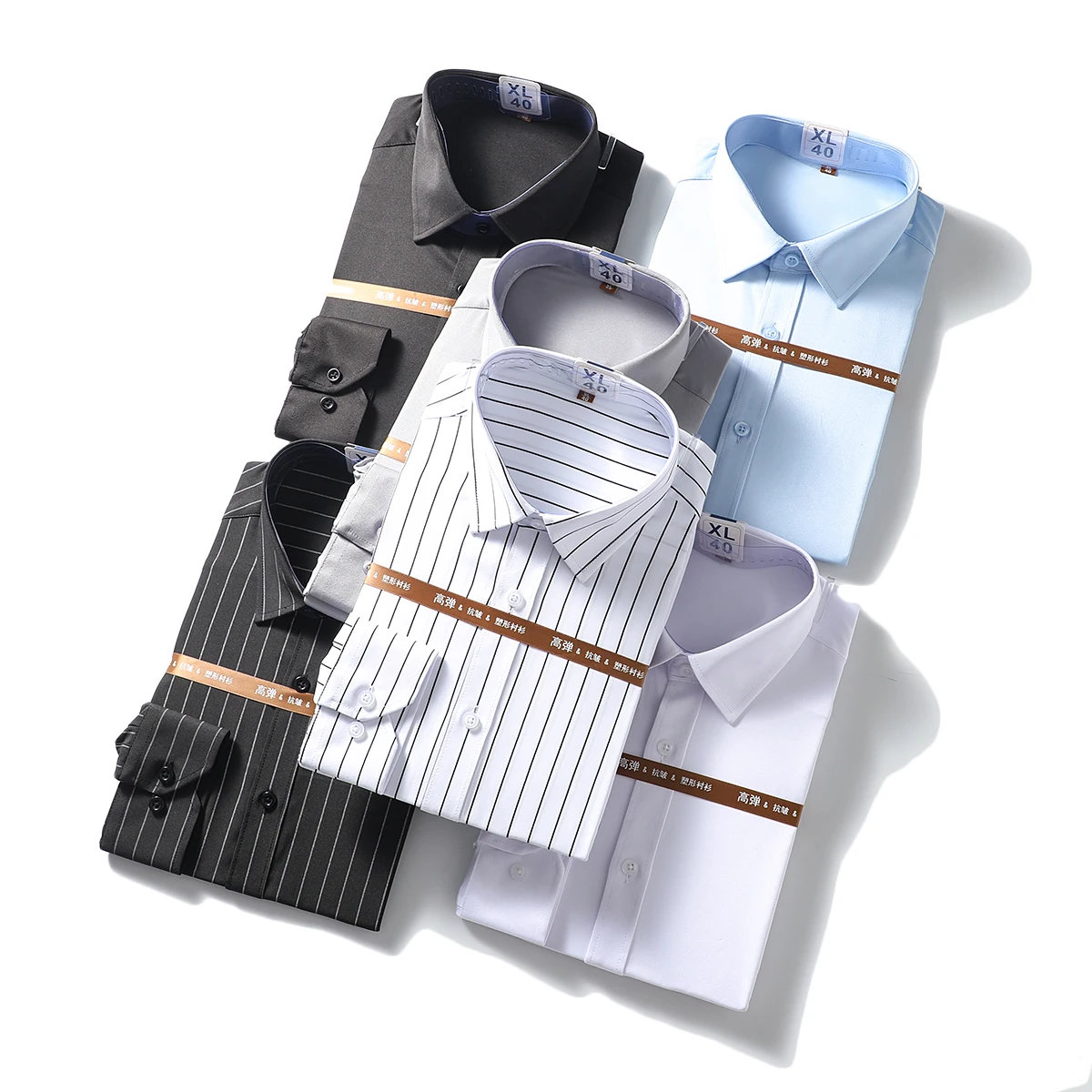 

High Quality Long Sleeve Men's Shirt Casual Autumn Style Anti-Wrinkle Business Casual All-Match Pure Color Polyester Fiber