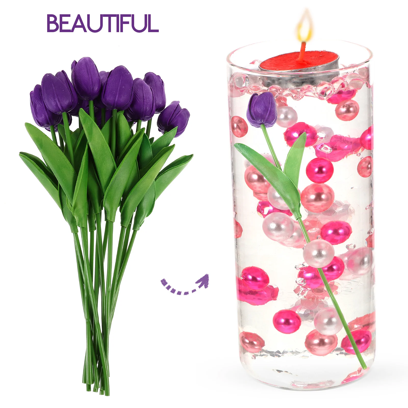

12pcs Artificial Tulips Purple Flowers Dining Table Decor Wedding Party Home Bar Restaurant Centerpiece Faux Spring Bouquets