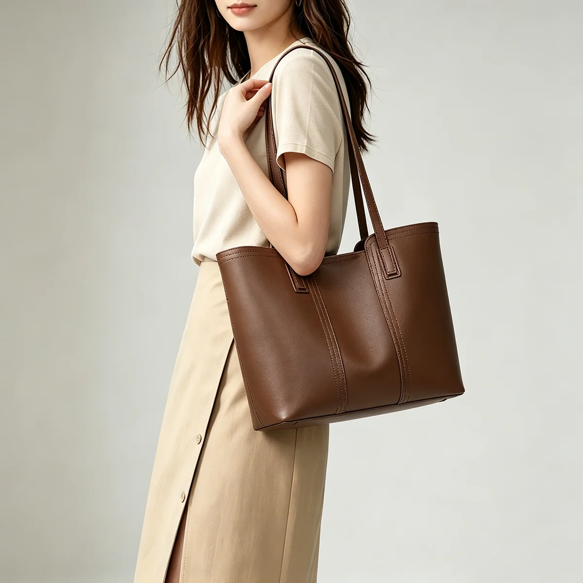 FOXER Women Split Cowhide Leather Tote Female Large Capacity Magnetic Buckle Zipper Handbag Lady Fashion Shoulder Composite Bag