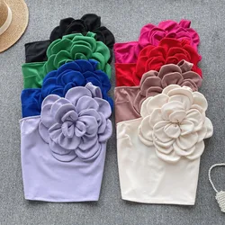 Chic Elegant Floral Tube Top Korean Diagonal Collar Sleeveless Camis Vintage Asymmetrical Fairy Tank Top  Summer Women Clothing