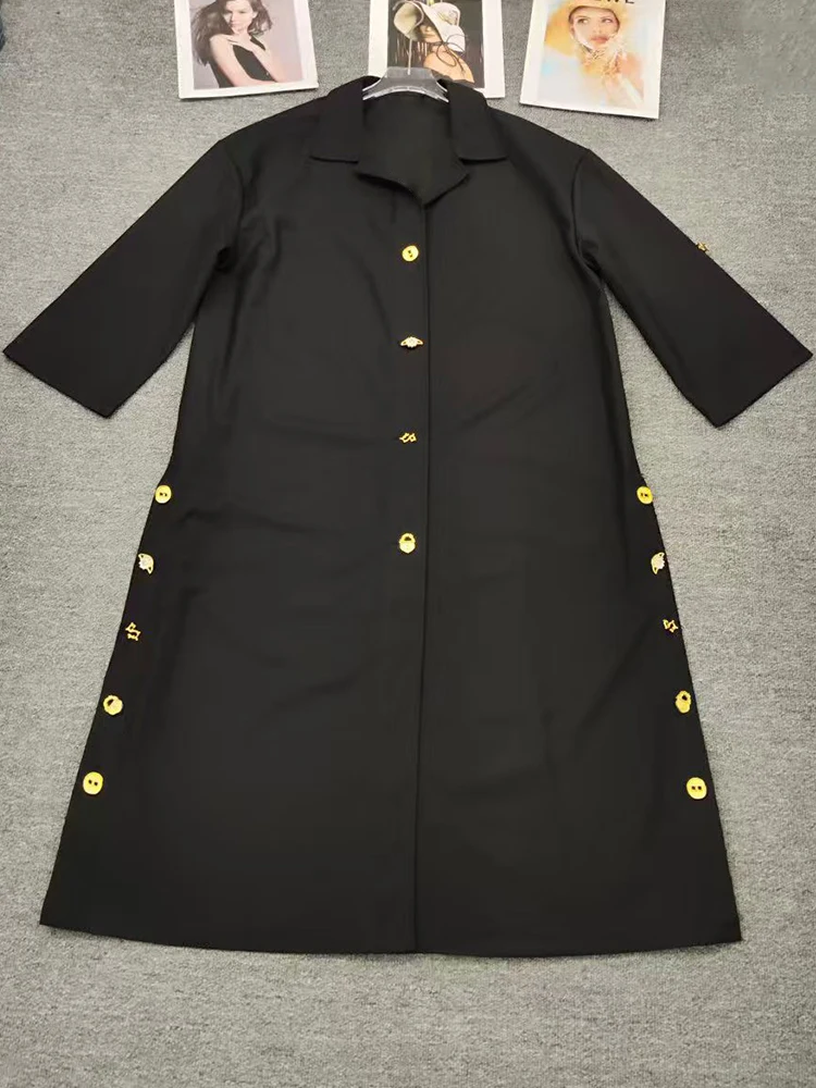 

Designer style lapel with button decorations on both sides, thin windbreaker for autumn women's loose straight jacket jacket