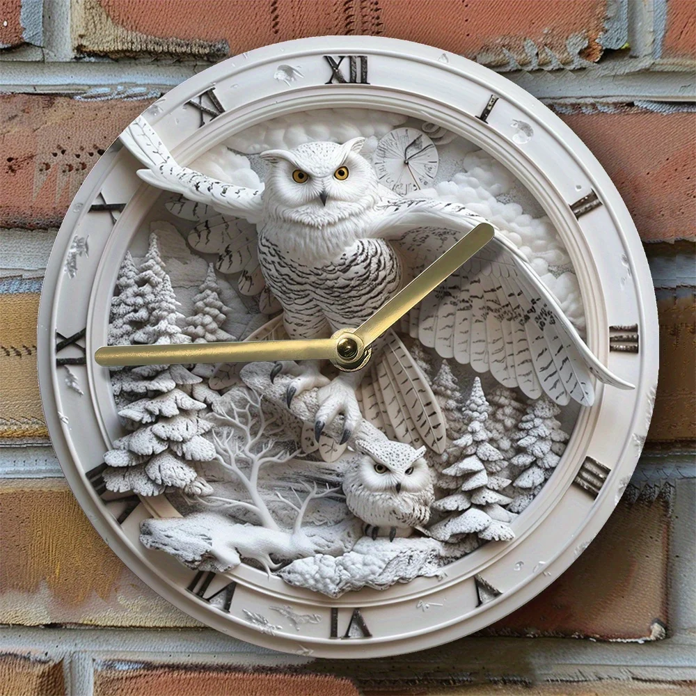 

Aluminum Wall Clock With Owl Design - Diy, 2D Effects, Perfect For Office & Thanksgiving Decor living room decoration