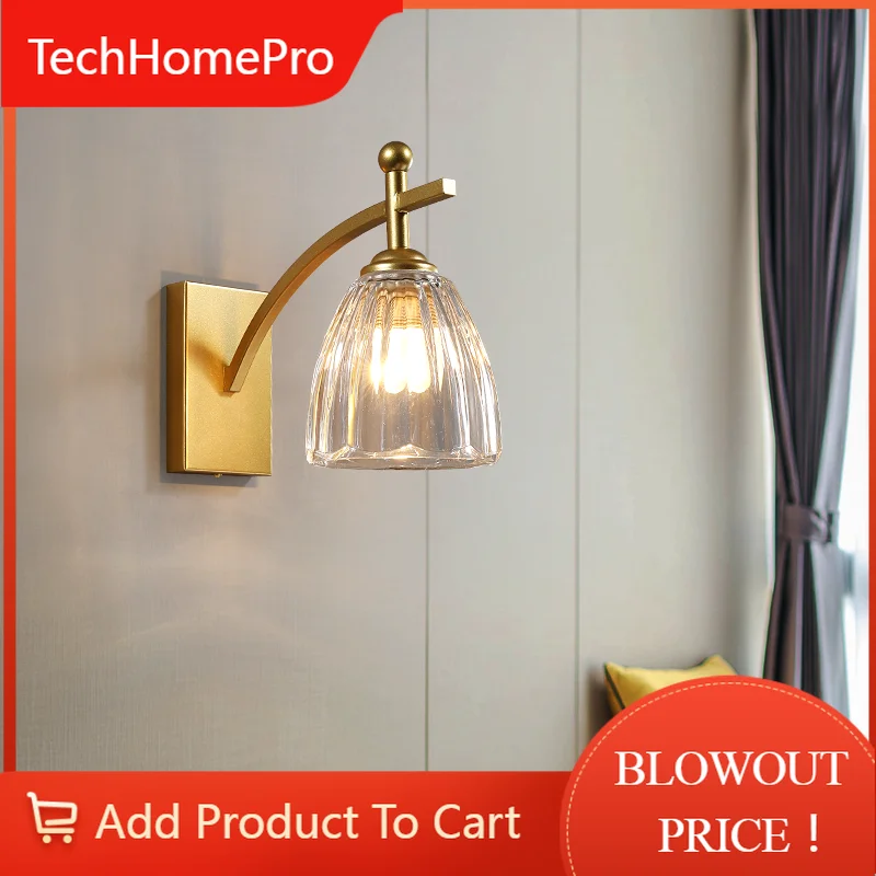 TechHPAmerican Minimalist Living Room Dining Room Wall Lamp Modern Hotel Bedroom Aisle Entrance Iron Wall Lights