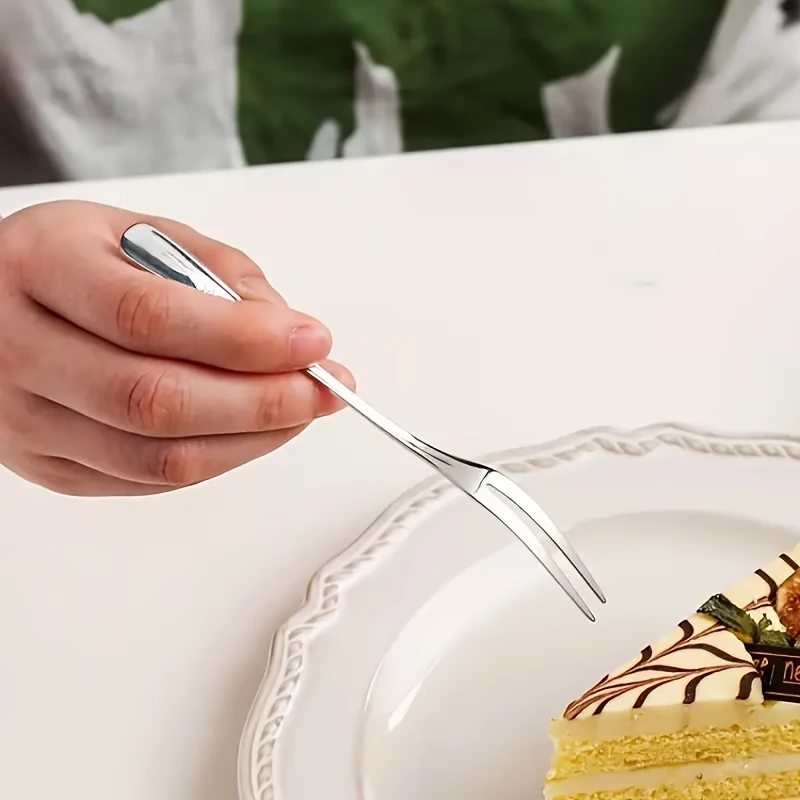 Dessert Forks Fruit Forks, 304 Stainless Steel Two-Pronged Forks, 6PCS Restaurant Fruit Skewers Set, Cake Forks for Christmas