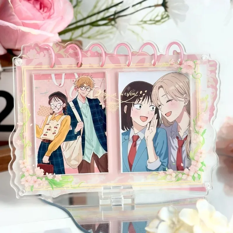 Vibrant‑Calendar 3/3.5inch Acrylic Photo Frame, Double Slot Floral Bound‑ring Card Display Holder, for Anime Kpop Merch Decor