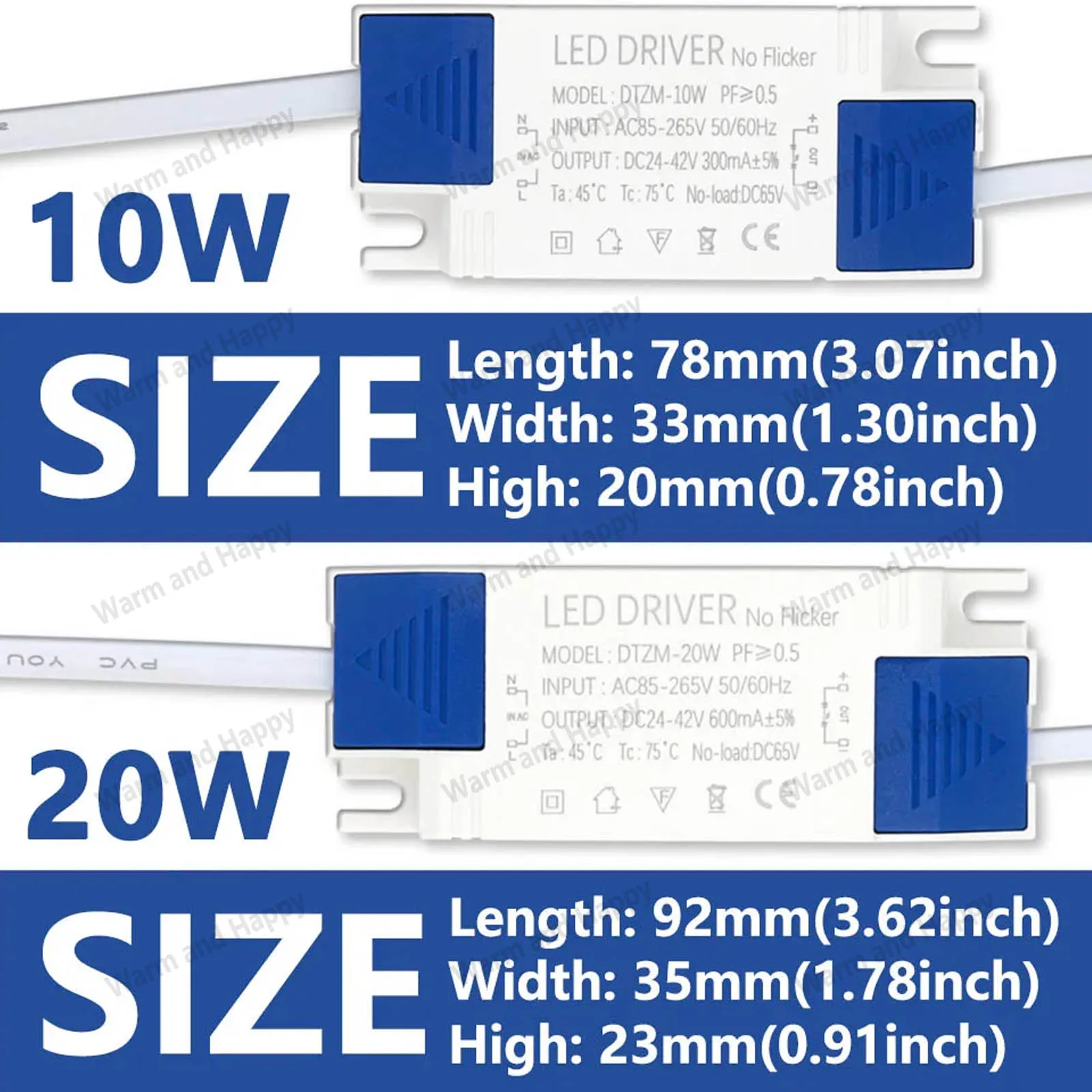 Imagem -02 - Adaptador de Alimentação Led Transformadores de Iluminação Painel de Luzes para Leds Driver sem Flicker Dc24 42v ac 85265v 10w 20w 30w 40w 50w