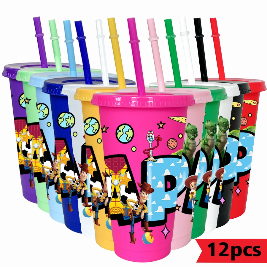 12 szt./opak. Disney, Toy Story, plastikowe kubki w kolorze denim, 770 ml, przybory do picia na przyjęcie urodzinowe, kubek na sok, kawę