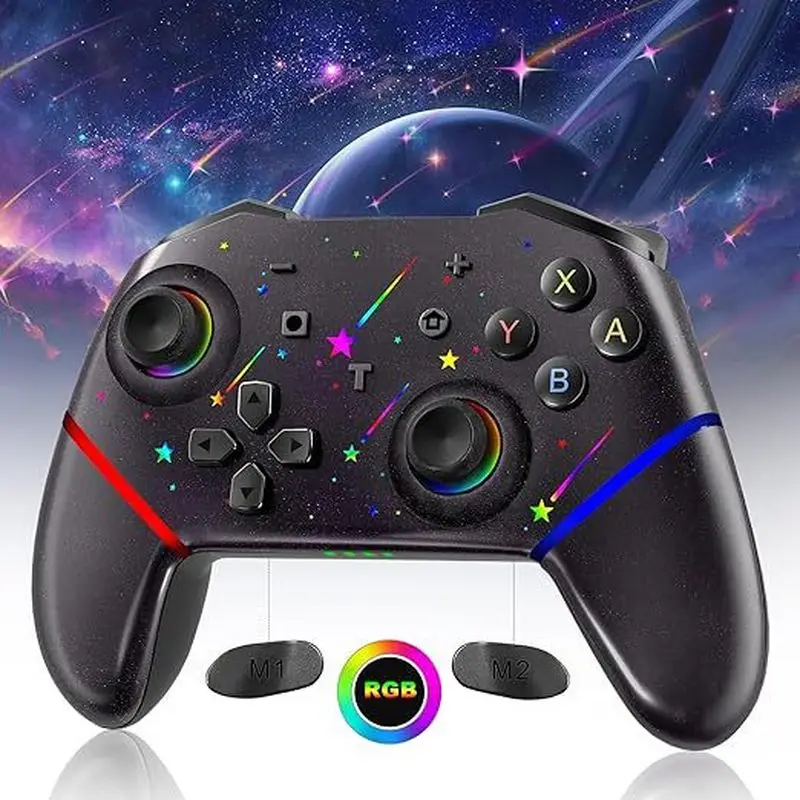 

Tl-07 Wireless Bluetooth Gaming Controller Rgb Backlight Dual Motor Vibration Somatosensory Mapping 3.5mm Earphone Switch Pc Ios