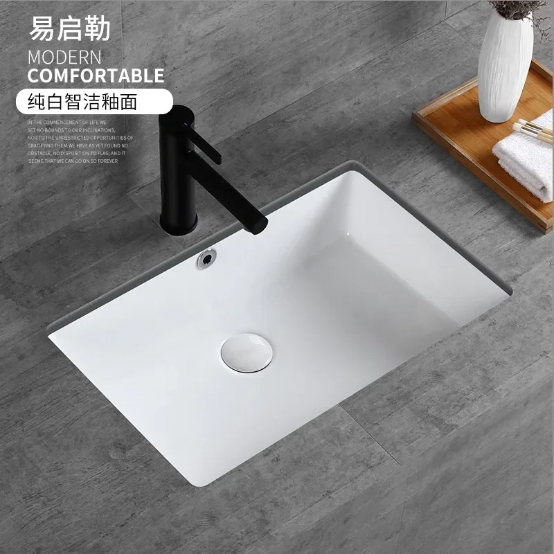 Simple flat bottom embedded under-counter basin square bathroom wash basin ceramic