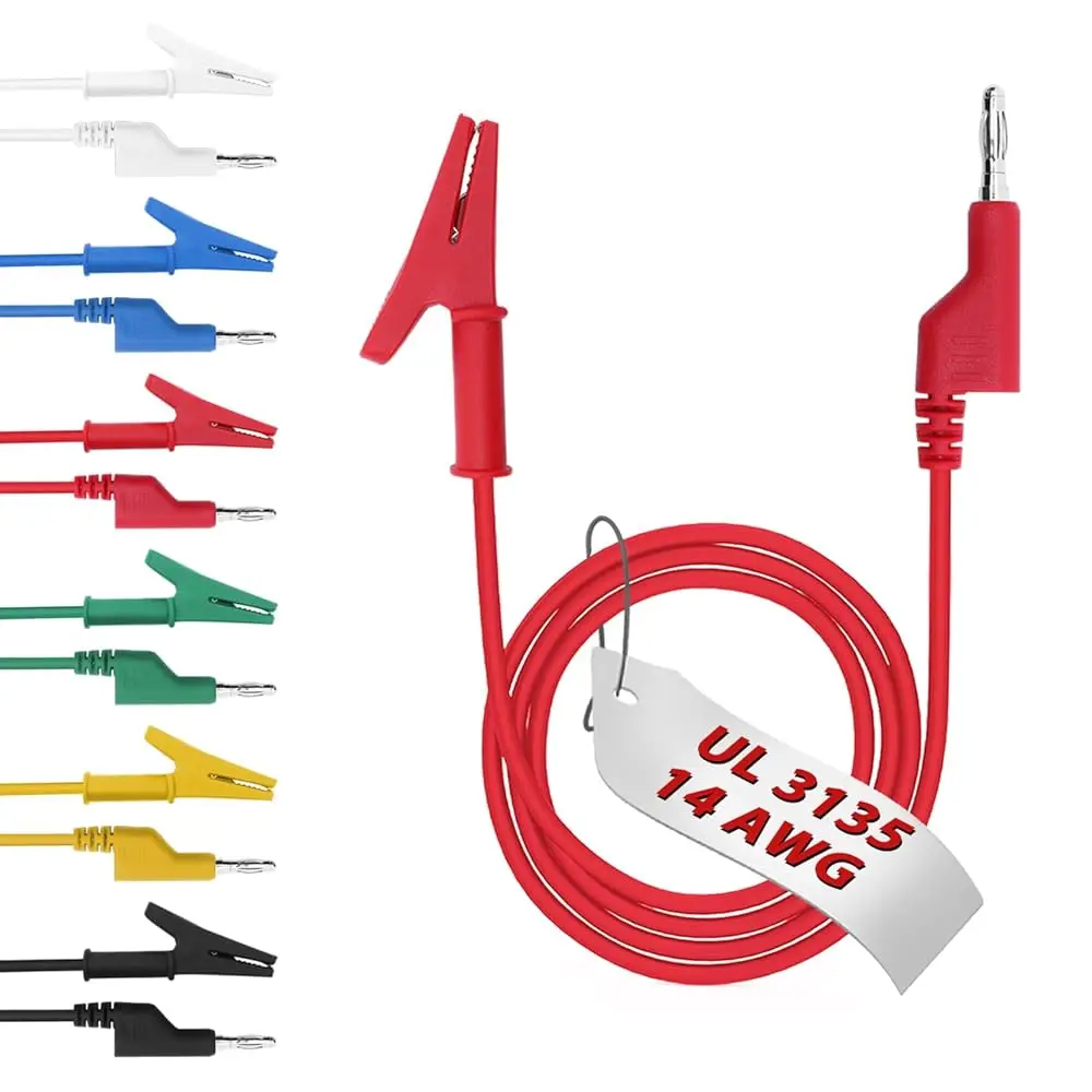 

Набор из 6 силиконовых тестовых проводов (14 AWG, 3,3 фута, 4 мм) с банановыми штекерами и зажимами типа «крокодил», UL3135, 6 цветов, для тяжелых условий эксплуатации